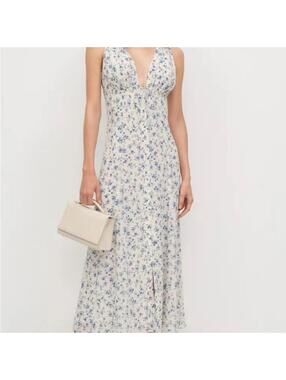 NEW, Reformation Ceara Plunge Neck Midi Dress in Gracie Size 6 #MD1725